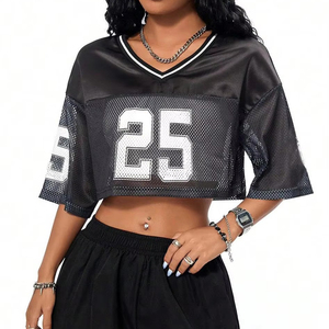 Design Your Own Crop <b>Tops</b> Short Sleeve Football Jersey V Neck Crop <b>Top</b> T-Shirt for Women Sportswear - Product Image 1