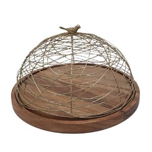 Domo decorativo de lujo para decoración del hogar, Base de madera de Acacia de latón, acabado de hierro y madera, F354 - Product Image 1