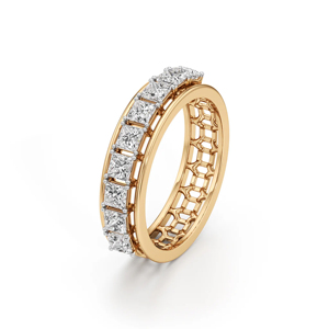 Women's 18K Solid Gold Princess Cut Diamond Eternity Band <b>Ring</b> Channel Setting Classic Geometric Wedding Jewelry - Product Image 1