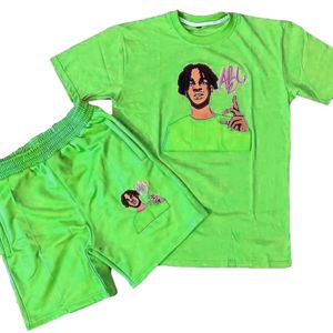 Ensemble short et t-shirt pour homme, deux pièces, short de sport, t-shirt sans manches à bords bruts, en coton délavé à l'acide - Product Image 4