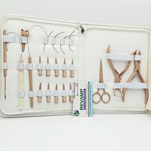 Kit d'outils pour extensions de cheveux, couleur beige, pinces en acier inoxydable, aiguille à crochet, ensemble de boucles pour extensions de cheveux à micro-anneaux et nano-anneaux - Product Image 1