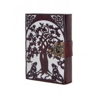 Carnet d'adresses classique vintage en cuir marron et blanc 7x5 pouces, avec reliure thermique et motif loup sur arbre, nouvel outil manuel de découpe