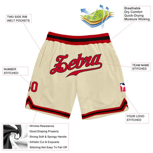 Shorts de basketball pour hommes, crème, rouge, noir, en mesh, taille élastique, coupe régulière, respirant, toutes saisons, impression sublimée - Product Image 2