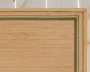 Tapis en jute tressé à la main en fibres naturelles avec bordure verte, tapis rustique bohème - Product Image 3