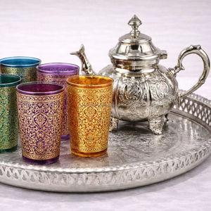 Service à thé marocain, nouveau design, 6 verres, un plateau, une théière, dans un coffret cadeau - Product Image 1