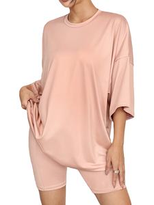 Conjunto Deportivo Informal Cómodo para Uso Diario, Pantalones Cortos hasta la Rodilla con Bolsillos Laterales, Cuello Holgado, Mangas Cortas, 100% Algodón Transpirable - Product Image 3