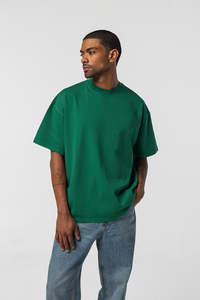 T-shirt décontracté pour homme en coton 100% tricoté, vert, col rond, manches courtes, coupe oversize, couleur unie, séchage rapide, écologique et respirant - Product Image 1