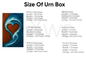 Urna de madera de nogal hecha a mano con recorte de corazón de resina con diseño de olas oceánicas, caja única para cenizas humanas, tamaño mediano 9x5.5 pulgadas. - Product Image 3