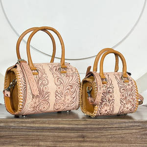 Ensemble de bagages 3 pièces en cuir véritable floral fait main 2026, sac de voyage vintage et sac bandoulière assorti pour femme - Product Image 3
