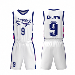 Conjunto de Uniforme de Baloncesto Sublimado: Camiseta, Pantalones Cortos, Sudadera, Calcetines, Mochila, Blanco, Azul, Rosa, Unisex, Adulto, Todas las Temporadas - Product Image 2