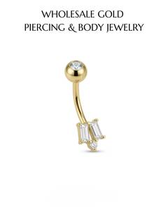 Anneau de nombril en or massif 9K, fileté à l'intérieur, avec diamant de laboratoire serti griffe, plaqué or, bijou de corps unisexe - Product Image 3