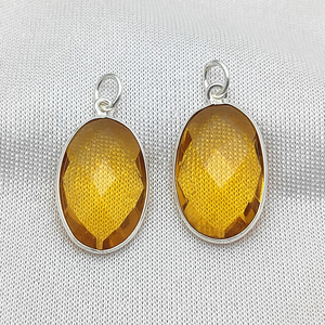 Colgante Ovalado de Cuarzo Citrino con Bisel, Plata de Ley 925 Bañada en Oro, Hecho a Mano, para Fabricación de Joyas, Colgante Grueso - Product Image 1