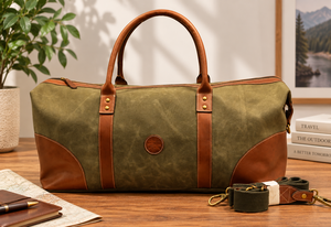 Sac à dos en toile de coton premium avec panneau frontal en cuir, fermeture à boucle et bretelles réglables, sac de voyage décontracté - Product Image 3