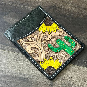 เคสใส่บัตรเครดิตหนังวัวมีกระเป๋าด้านหน้าแบบมือถือดีไซน์ดอกทานตะวัน & กระบองเพชรสินค้ามาใหม่ - Product Image 5