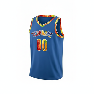 Custom Blue Basketball Jersey Sleeveless V-Neck Sublimated Print Moisture Wicking Unisex Adult Team Name Number 00 - Product Image 3