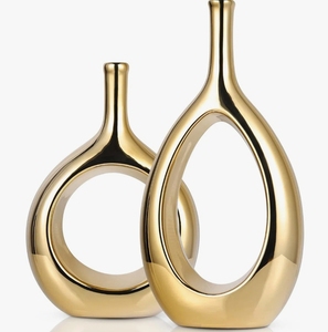 Handmade Modern <b>Gold</b> Metal <b>Vase</b> Donut Ring Shaped Luxury Tabletop Centerpiece Decorative Flower Vessel for Contemporary Decor - Product Image 3
