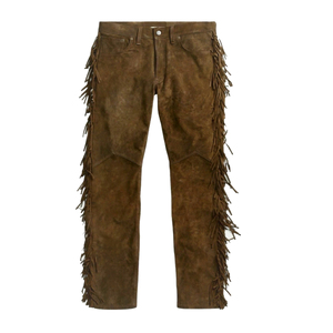 Pantalon en daim délavé à franges, style unique, coupe droite, décontracté, pour adultes, vente en gros, personnalisable avec votre logo et votre propre design, en promotion en ligne - Product Image 1