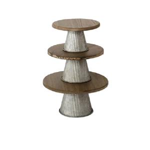 Soporte para pasteles de 3 niveles de metal galvanizado y madera, estilo vintage, redondo, para exhibir cupcakes y postres, decoración única para el hogar y la cocina, herramienta para pasteles - Product Image 1