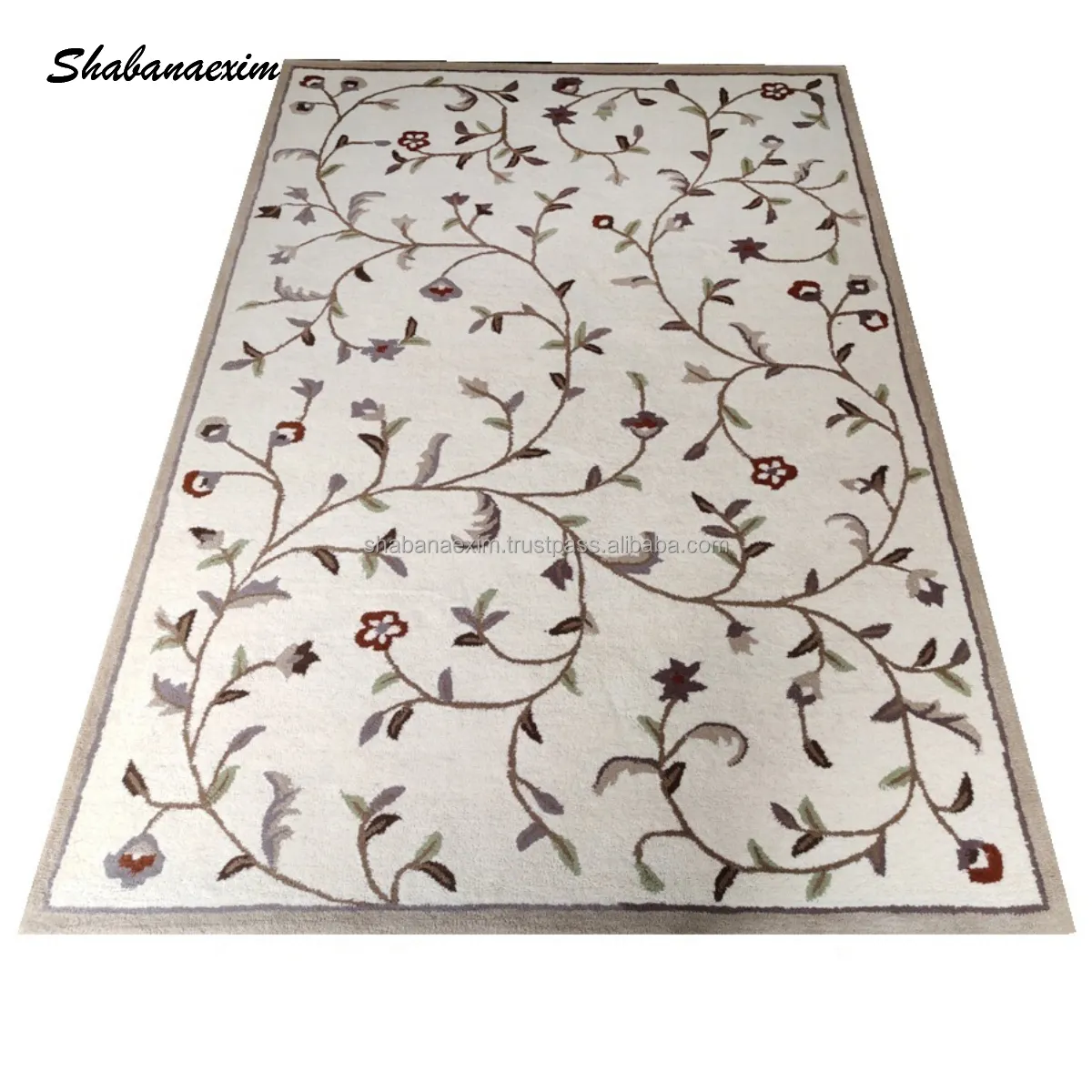 Karpet Ruang Tamu, Karpet Ruang Tamu, Pola Bunga Kustom Desain Karpet Rumbai Tangan Wol India
