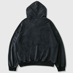 Hoodie d'hiver tendance en coton épais délavé à l'acide avec patchs, coupe oversize - Product Image 2