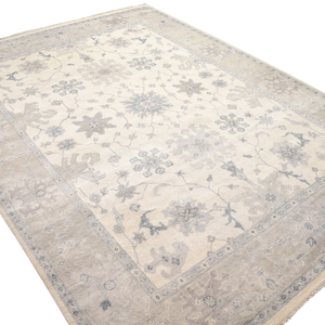 Alfombra Oushak de Lana Anudada a Mano en Color Crema Marfil y Gris Pizarra Mate, Alfombra Decorativa Moderna y Clásica para Sala de Estar con Diseño Floral - Product Image 5