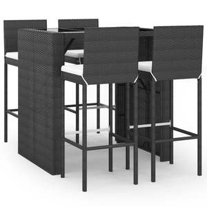 Ensemble de bar de jardin noir avec coussins crème comprenant table et chaises - Product Image 2