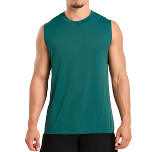 Men Custom Wholesale O Neck Cotton Eco-Friendly UV Protection Gym Tank <b>Top</b> Sleeveless Breathable Fitness Training Vest Street - Product Image 2