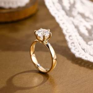 Anillo de compromiso solitario de oro macizo de 14K con diamante cultivado en laboratorio de corte brillante redondo, para uso en fiestas 2026, con engaste de 6 garras para mujer - Product Image 4