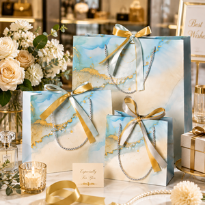 Luxury Gift Paper <b>Bags</b> with Ribbon Handles Marble Design Premium Recyclable Shopping Packaging <b>Bags</b> for Weddings Birthdays Gift - Product Image 2