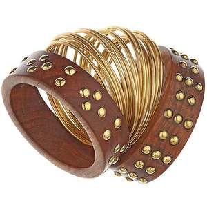 Brazaletes de Madera de Diseño Étnico con Tachuelas Hechas a Mano para Mujer, Joyería Festiva - Product Image 2