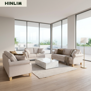 Sofá de Dos Plazas Contemporáneo en Tela Beige con Patas de Madera, Brazos Enrollados, Respaldo Acolchado, Moderno, Clásico y Duradero para Sala de Estar - Product Image 2