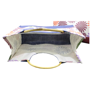 Bolsa de Compras de Yute con Estampado Floral Multicolor Promocional, con Asa de Bambú, Tamaño Mediano, Bolso de Moda para Mujeres y Niñas, Sin Cierre - Product Image 6