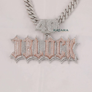 Pendentif de fête pour homme de luxe style Hip Hop, en forme de lettre à 40 blocs, plaqué argent 925 avec diamant de laboratoire - Product Image 2