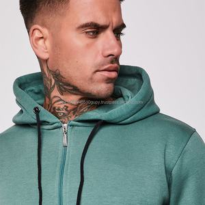 Survêtement d'entraînement de jogging en coton pour hommes, poids lourd, solide et personnalisé, avec fermeture éclair, sweat à capuche, pantalon de survêtement, ensemble de survêtements - Product Image 3