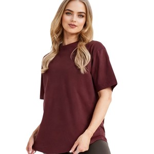 T-shirt ample à col rond pour femme en jersey 100% coton, couleur unie, coupe ample, manches courtes, respirant, à porter toute l'année, OEM ODM - Product Image 1