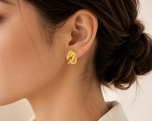 Gold Plated Horse Head Fine Stud 925 Sterling Silver Earrings Diamond CZ Animal Jewelry <b>Gift</b> for Women - Product Image 3