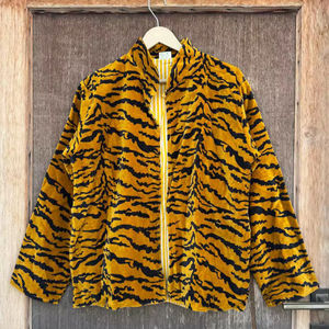 Veste kimono en velours imprimé : Robe tigre moutarde bohème - Product Image 1