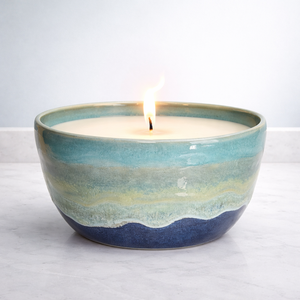 Coastal Wave Ceramic Candle Vessel Wide Deep Bowl Thick Durable Heat Resistant Smooth Glaze Single Wick Premium Home Decor - Product Image 1