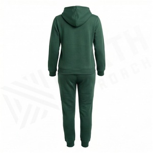 Conjunto Deportivo Casual para Mujer, Sudadera con Capucha Verde Sólido y Pantalones Jogger, Manga Larga, Peso Medio, 100% Algodón, Ropa de Otoño - Product Image 2