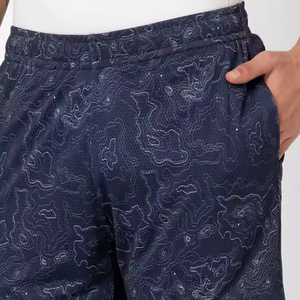 Shorts de sport décontractés en polyester bleu marine personnalisés, imprimés par sublimation, avec poches, séchage rapide, taille élastique - Product Image 4