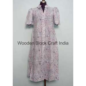 Robe décontractée en tissu 100% coton pour filles, femmes, dames, mi-longue, confortable, coupe évasée, col en V, manches courtes, robe formelle, imprimé floral, élégante - Product Image 3