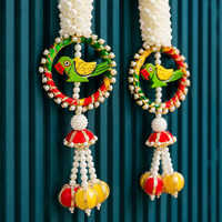 Hiasan Dinding Kanvas Bentuk Burung Art Deco, Toran Gantung, Bunga Mutiara, Latkan, Cincin Burung Beo, Dekorasi Rumah untuk Diwali, Pernikahan, dan Ornamen