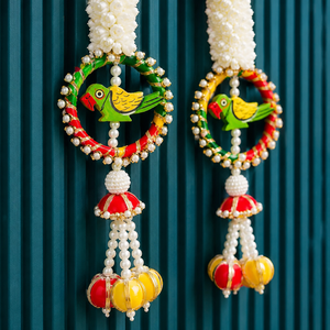Adorno Colgante para Puerta con Diseño de Pájaro, Perlas, Flores y Latkan, Decoración de Pared con Anillo de Pájaro, para Diwali, Bodas y Hogar - Product Image 3
