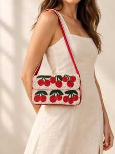 Bolso de Hombro Hecho a Mano con Cuentas de Cereza, Bolso Retro con Diseño de Frutas, Bolso de Verano de 7 Pulgadas con Forro de Algodón - Product Image 3