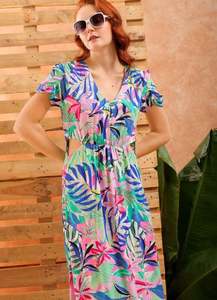 Vestido Elegante de Moda al por Mayor para Mujer, Manga Corta, Cuello en V, Estampado Floral Personalizado, Vestidos Maxi con Volantes, el Mejor Diseño - Product Image 2