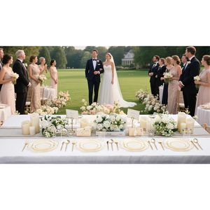 ชุดจานชามพลาสติกสีเบจ EI 180 ชิ้น ชุดจานสำหรับงานเลี้ยงแบบใช้แล้วทิ้ง ทนทาน พร้อมช้อนส้อมสีทองและสีเงิน ชุดจานชามสีขาว 30 ชุด - Product Image 3