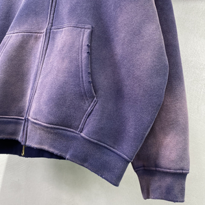 Sweat à capuche zippé personnalisé avec logo imprimé, en coton épais délavé à l'acide, 100% coton, écologique, respirant, avec poche surdimensionnée, unisexe - Product Image 5