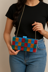 Bolso de Mano de Lujo Hecho a Mano, Duradero y Ecológico, de Madera y Resina, con Diseño Geométrico Incrustado, Cadena Cruzada, Logotipo Personalizado, Bolso de Noche - Product Image 3