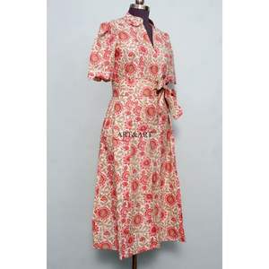 ชุดเดรสแม็กซี่ผ้าฝ้ายพิมพ์ลายดอกไม้ดิจิทัลแบบแฮนด์บล็อก สวยงามและสวมใส่สบาย เหมาะสำหรับผู้หญิง สวมใส่สบายๆ ในชีวิตประจำวันหรือไปงานปาร์ตี้ - Product Image 5