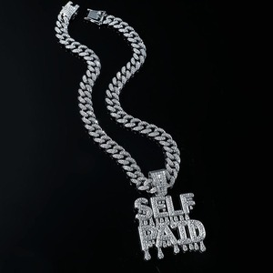 Luxury European American Hip Hop Exaggerated Full Diamond Letter Pendant Cuban <b>Chain</b> <b>Necklace</b> for Men - Product Image 4